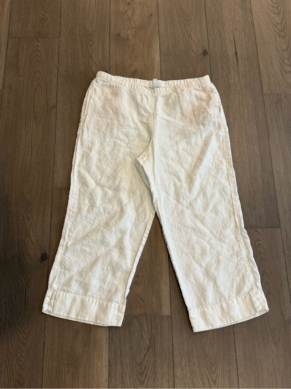 J.Jill Love Linen Wide Leg Crop White Pants Pull On M Coastal Resortwear Minimal